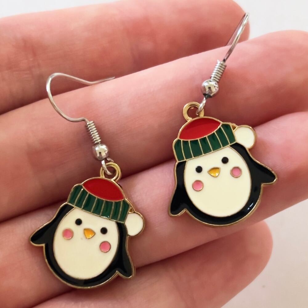 Penguin Dangle Earrings Enamel Charm Earring Set
